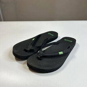 Sanuk Yoga Joy Flip Flops Womens 5 Slip On Comfort Beach Black